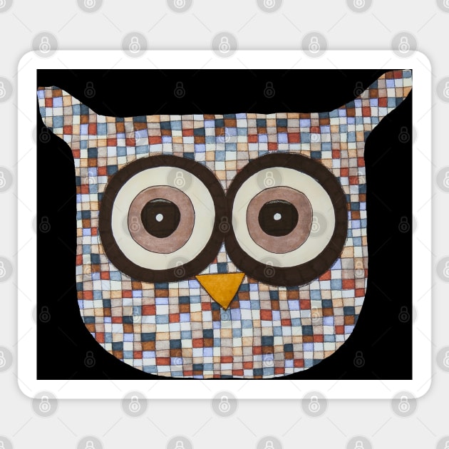 Tweed Owl on Black Sticker by ErinBrieArt